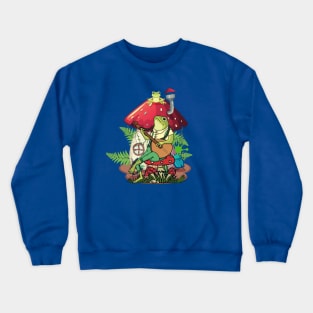 Frog sits on mushrooms and plays guitar, frog lover, mushrooms lovers Crewneck Sweatshirt